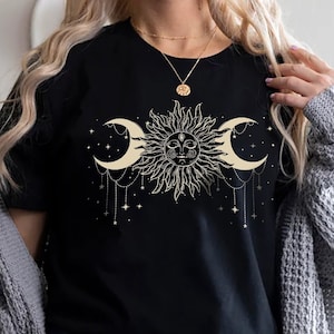 100% Cotton Boho Sun And Moon T-Shirt | Celestial Shirt | Astrology Tee | Bohemian Sun And Moon Shirt | Vintage Oversized Shirt