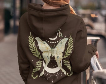 Botanical Luna Moth Hoodie | Moon Goth, Dark Academia Pullover