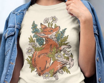 Fox & Chamomile Unisex T-shirt | Cottagecore Botanical Top