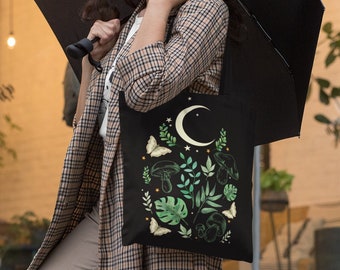 Mushroom & Moth Print Tote Bag | Goblincore Cottagecore