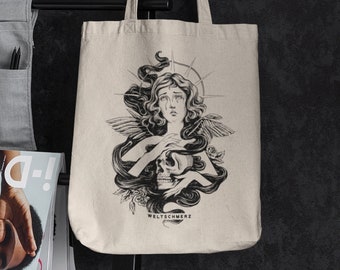 Art Nouveau Canvas Tote Bag | Dark Angel, Gothic Aesthetic
