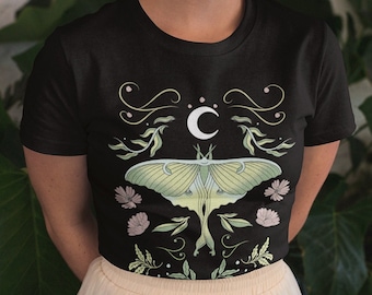 Luna Moth Graphic Tee | Witchy Moon T-Shirt, Cottagecore Clothing