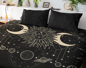 Witchy Celestial Duvet Cover | Moon, Stars, Zodiac Microfiber Bedding