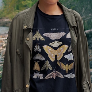 Vintage Moth Chart T-Shirt | Cottagecore Shirt Bug Shirt | Aesthetic Moth Tees Cottage Core Shirt Goblincore Clothing Dark Academia Top