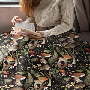 Sherpa Fleece Blanket | Cottagecore Blanket | Nature Lover Gift | Boho Blanket Throw | Mushroom Blanket | Cute Nature Bedding Blanket
