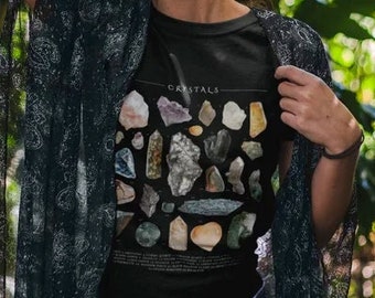 Crystal Guide Gemstone Chart T-Shirt | Witchy Crystals Shirt | Birthstone Tee | Astrology Zodiac Shirt | Boho Hippie Top Crystal Lover Gift