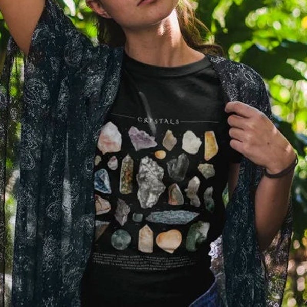 Crystal Guide Gemstone Chart T-Shirt | Witchy Crystals Shirt | Birthstone Tee | Astrology Zodiac Shirt | Boho Hippie Top Crystal Lover Gift