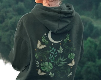 Moths & Mushroom Hoodie | Cottagecore Botanical Art Sweater
