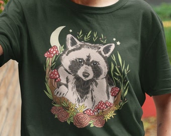 Cottagecore Raccoon T-Shirt | Botanical Spirit Animal Shirt