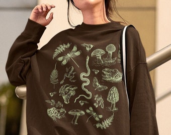 Mushroom Frog Illustration Sweatshirt | Goblincore Dark Academia