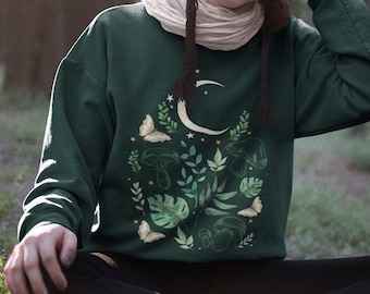 Sweater met motten en paddenstoelen | Cottagecore-top met botanische kunst
