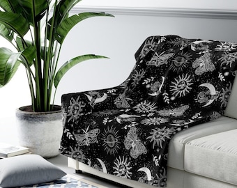 Celestial Fleece Blanket | Gothic Moth & Moon Bedding