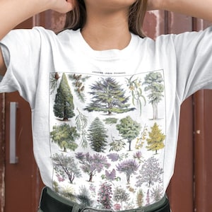 Gráfico de árvore de ilustração botânica vintage | Camiseta estética Cottagecore unissex | Floresta Camiseta | Presente de camiseta de planta para amante da natureza Forestcore