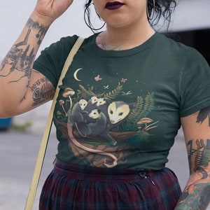 Opossum Family Unisex Tee | Witchy Botanical T-shirt | Cottagecore Nature Shirt | Forestcore Animals Graphic Tee | Possum T-shirt