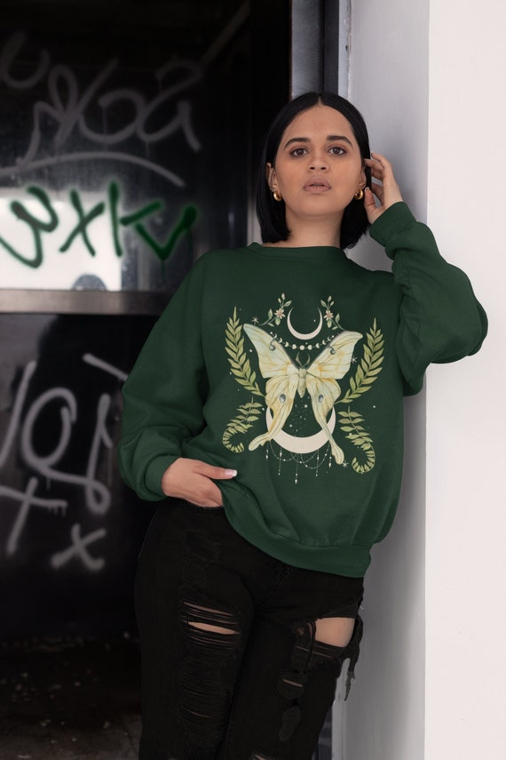 Botanical Luna Moth Sweatshirt | Cottagecore Moon Goth Top
