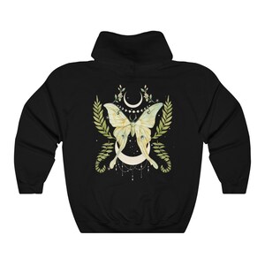 Sudadera con capucha de polilla lunar botánica / Estilo gótico lunar, estilo academia oscura Black