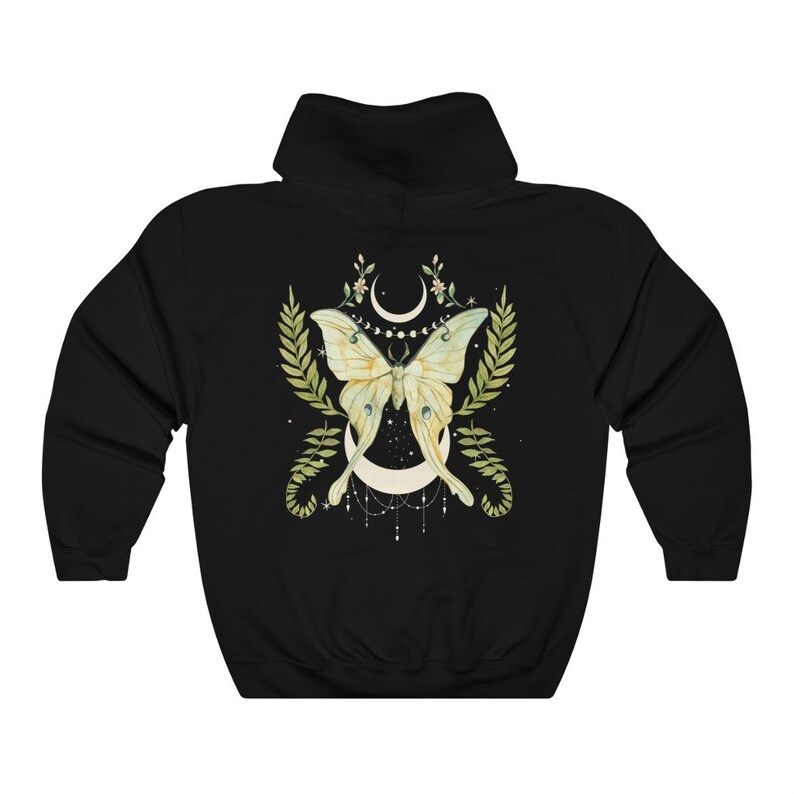 Sudadera con capucha de polilla lunar botánica / Estilo gótico lunar, estilo academia oscura Black