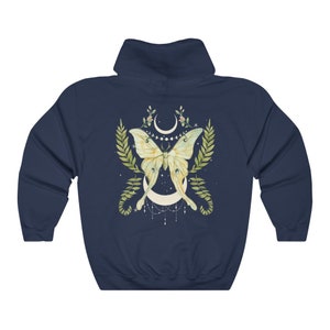 Sudadera con capucha de polilla lunar botánica / Estilo gótico lunar, estilo academia oscura Navy