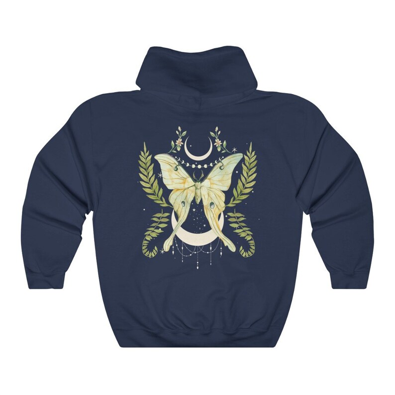 Sudadera con capucha de polilla lunar botánica / Estilo gótico lunar, estilo academia oscura Navy