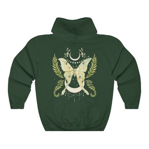 Sudadera con capucha de polilla lunar botánica / Estilo gótico lunar, estilo academia oscura Forest Green