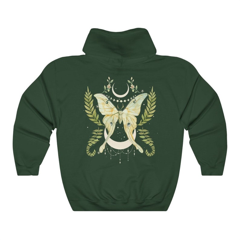 Sudadera con capucha de polilla lunar botánica / Estilo gótico lunar, estilo academia oscura Forest Green