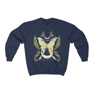 Botanical Luna Moth Sweatshirt | Cottagecore Moon Goth Top Navy