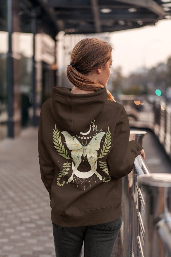 Botanical Luna Moth Hoodie | Moon Goth, Dark Academia Pullover