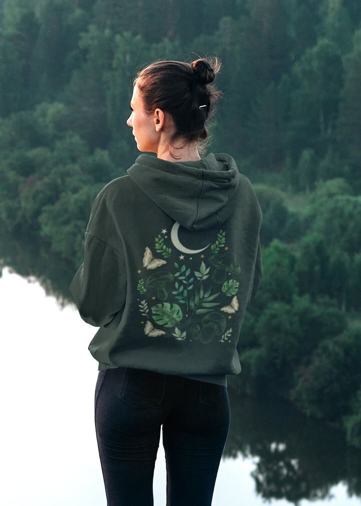 Moths & Mushroom Hoodie | Dark Academia Aesthetic Sweater | Vintage Mushroom Jumper | Goblincore Goth Clothing | Cottagecore Botanical Art