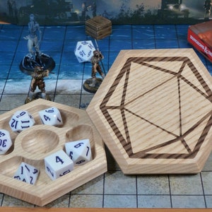 Ash dice box with D20 engraving