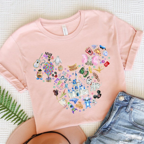Disney Watercolor Shirt, Magic Kingdom Shirt, Family Vacation Disney World T-shirt,Unisex Mickey Silhouette Tee, Disney Ear Shirt for Women