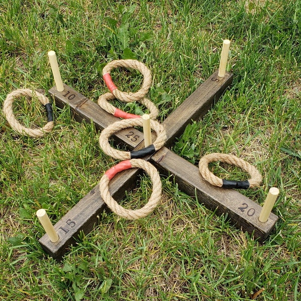 Ring Toss outdoor lawn/backyard game, handmade wood, rope rings, collapsible, lawn game, wedding, gift