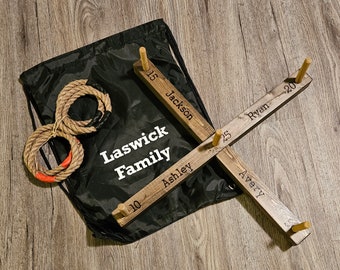 Personalized Ring Toss game with Personalized Drawstring Bag. Excellent family holiday gift. Lawn Games. Custom Orders.