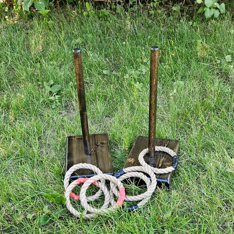 Horseshoes Style Quoits Game: Handmade Wood Ring Toss, Collapsible - Etsy