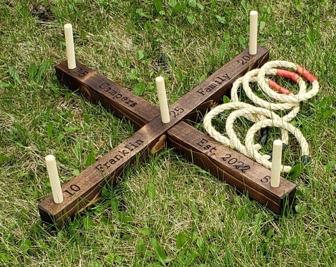Personalized Ring Toss lawn game, Personalized Gift, Ring on pegs, wood burn, vinyl, rope rings, collapsible, backyard game, wedding gift