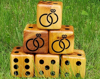 Yardzee Wedding Lawn Game Gift 6 Lawn Dice Personalized Dice Unique Gift Giant Wooden Dice Yard Game Wedding Themed Game Family Fun Love