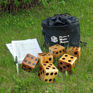 Yardzee Lawn Game, set of 6, Giant Wooden Dice, Yard Game, Wedding Game, Dry Erase Score Cards, Family Gift, Family Game