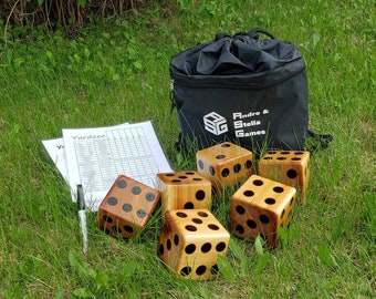 Yardzee Lawn Game, set of 6, Giant Wooden Dice, Yard Game, Wedding Game, Dry Erase Score Cards, Family Gift, Family Game