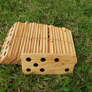 Giant Dominoes, double-six set, 28 tiles, handmade, wood, lightweight, lawn game Natural Stain