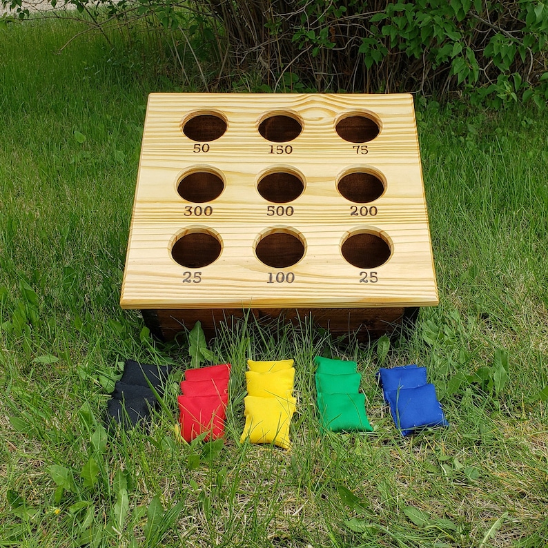 Bean Bag Toss Lawn Game, Mini Corn Hole Game, Wooden Yard Game, Outdoor