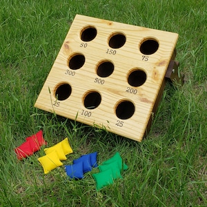 Bean Bag Toss Lawn Game, Mini Corn Hole Game, Wooden Yard Game, Outdoor Wedding Lawn Game, All Ages, Backyard Game, Target Game, Bullseye image 1