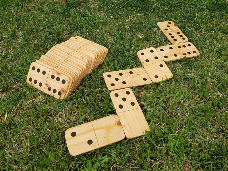 Giant Dominoes, double-six set, 28 tiles, handmade, wood, lightweight, lawn game image 6