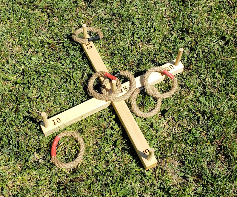 Ring Toss Outdoor Lawn/backyard Game, Handmade Wood, Rope Rings