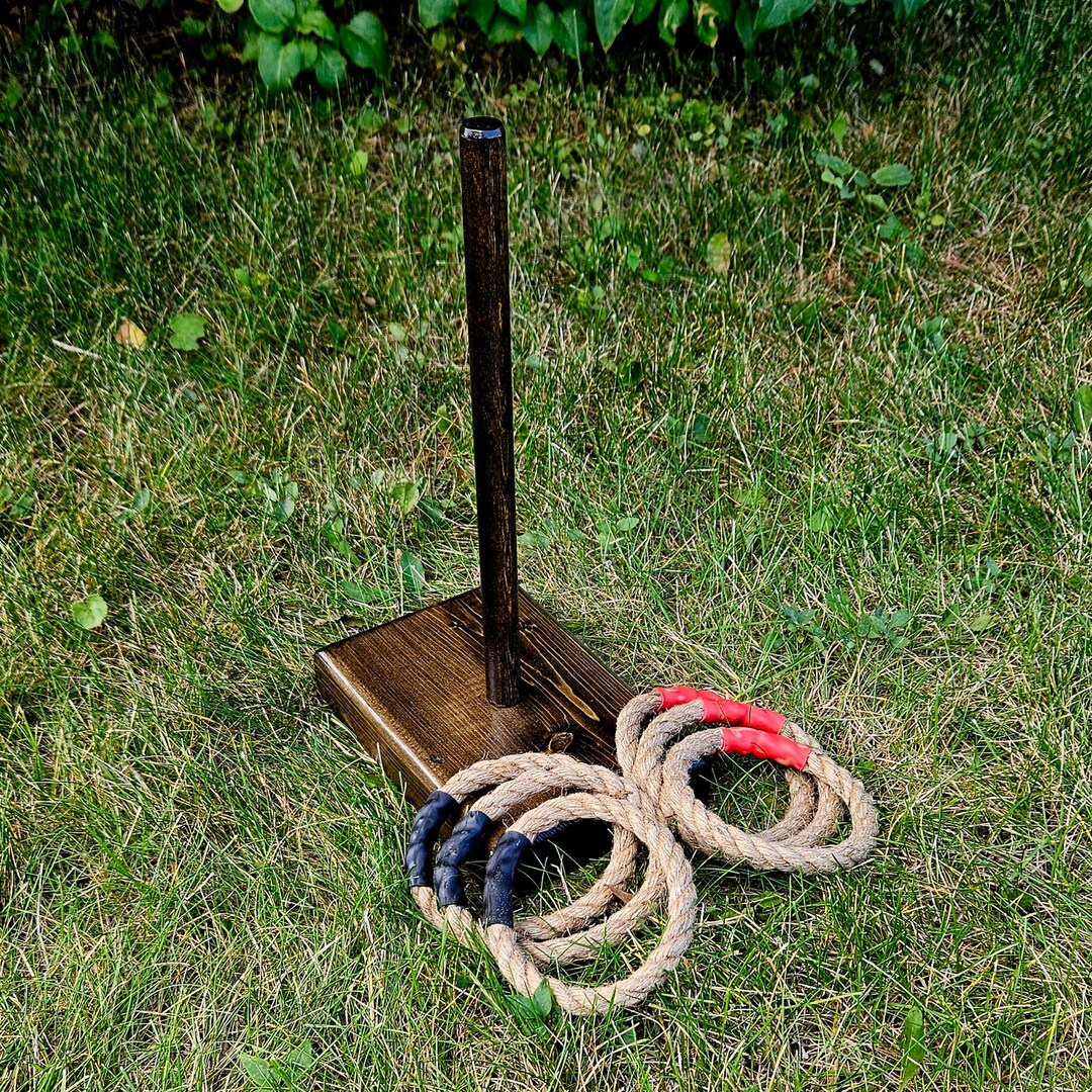 Quoits Rope Ring Toss Outdoor Lawn/backyard Game, Handmade Wood, Rope