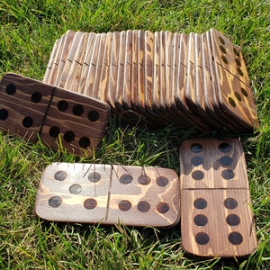 Giant Dominoes, double-six set, 28 tiles, handmade, wood, lightweight, lawn game image 1
