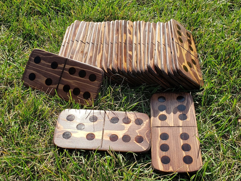 Giant Dominoes, double-six set, 28 tiles, handmade, wood, lightweight, lawn game image 1