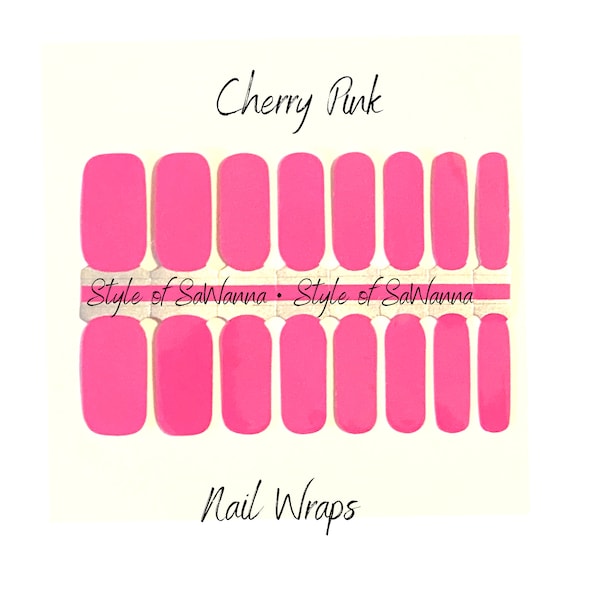 Cherry Pink Nail Polish Wrap  | Nail Art Stickers | 16 wraps