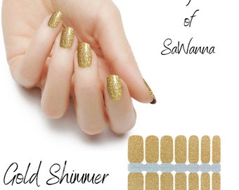 Gold Shimmer Polish Wrap  | Nail Art Stickers | 14 wraps