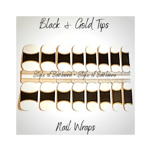 Black & Gold Tips Nail Polish Wrap  | Nail Art Stickers | 16 wraps