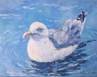 Seagull Painting • Ocean Bird Art • Impasto Oil Painting • Original Seascape • Coastal Wall Art • 12x16" (30x40 cm) • Original by LaMot