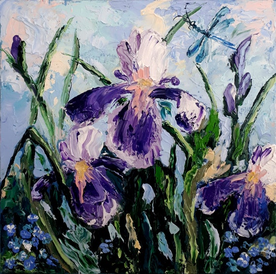 Oil Painting Iris Paintings Original Artwork Flower Painting Floral ...